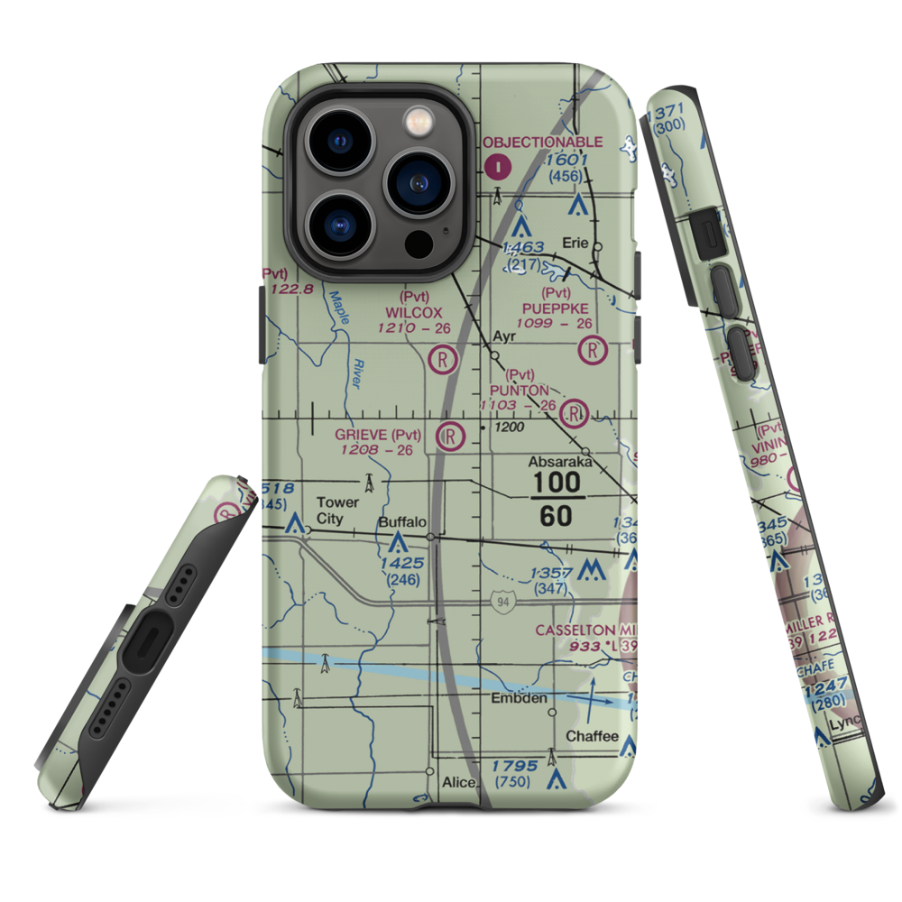 Grieve Airport (ND59) VFR Sectional  Tough iPhone Case iPhone 14 Pro Max model shown