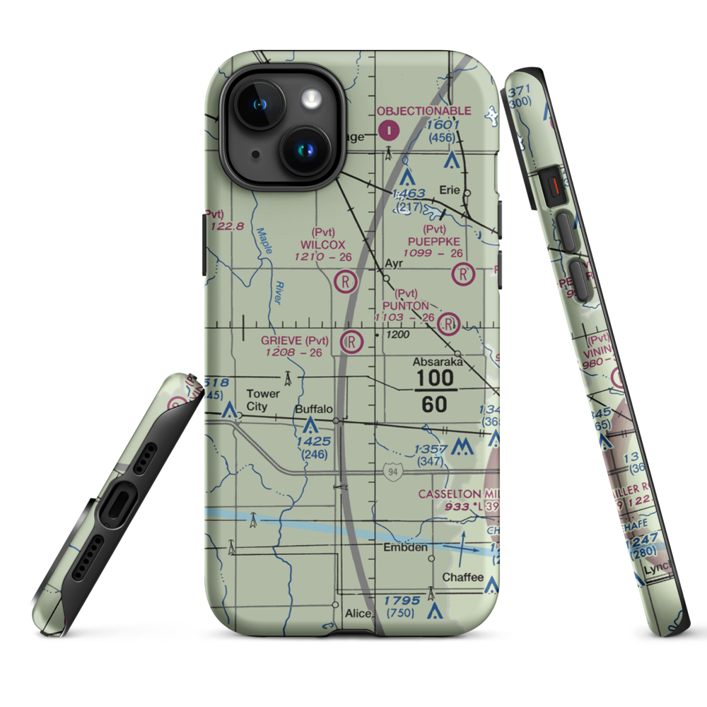 Grieve Airport (ND59) VFR Sectional  Tough iPhone Case iPhone 15 Plus model shown