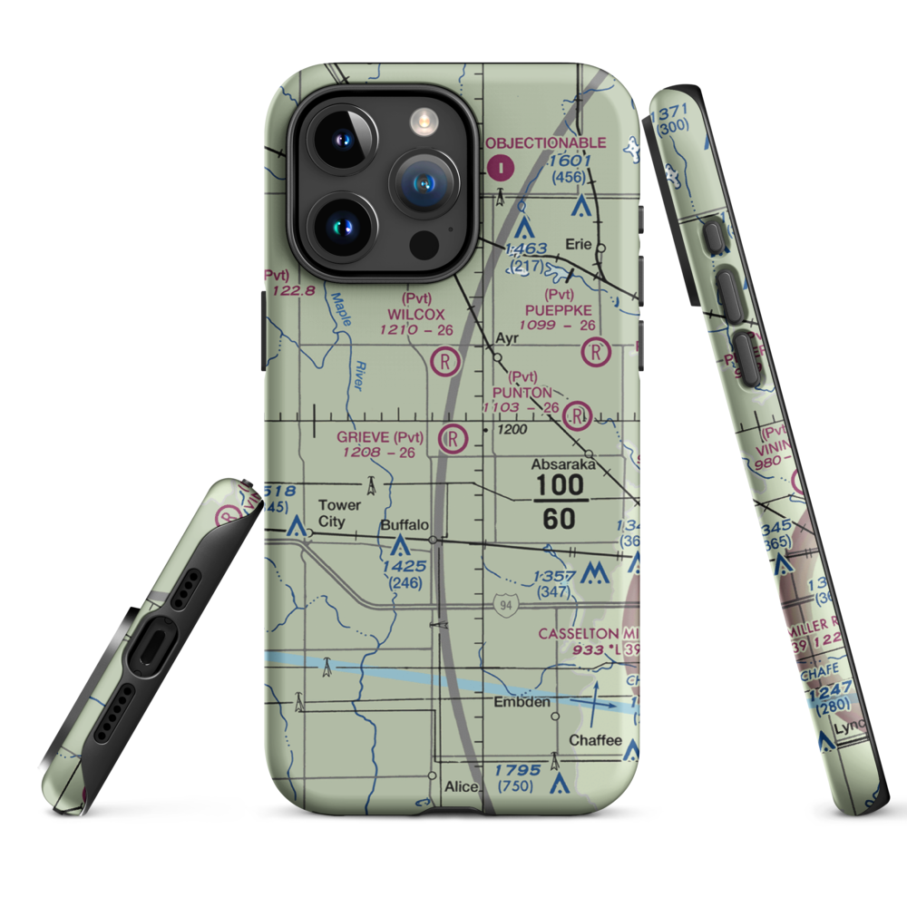 Grieve Airport (ND59) VFR Sectional  Tough iPhone Case iPhone 15 Pro Max model shown