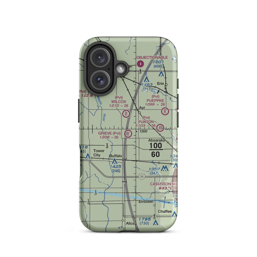 Grieve Airport (ND59) VFR Sectional  Tough iPhone Case iPhone 16 model shown