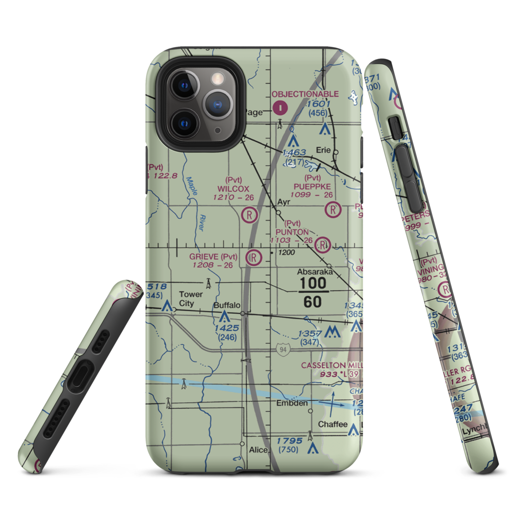Grieve Airport (ND59) VFR Sectional  Tough iPhone Case iPhone 11 Pro Max model shown