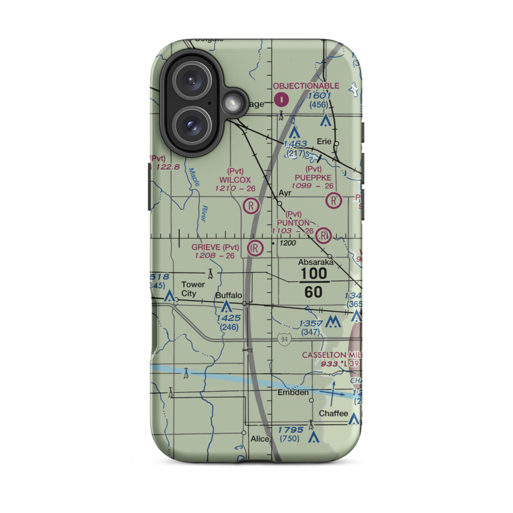 Grieve Airport (ND59) VFR Sectional  Tough iPhone Case iPhone 16 Plus model shown