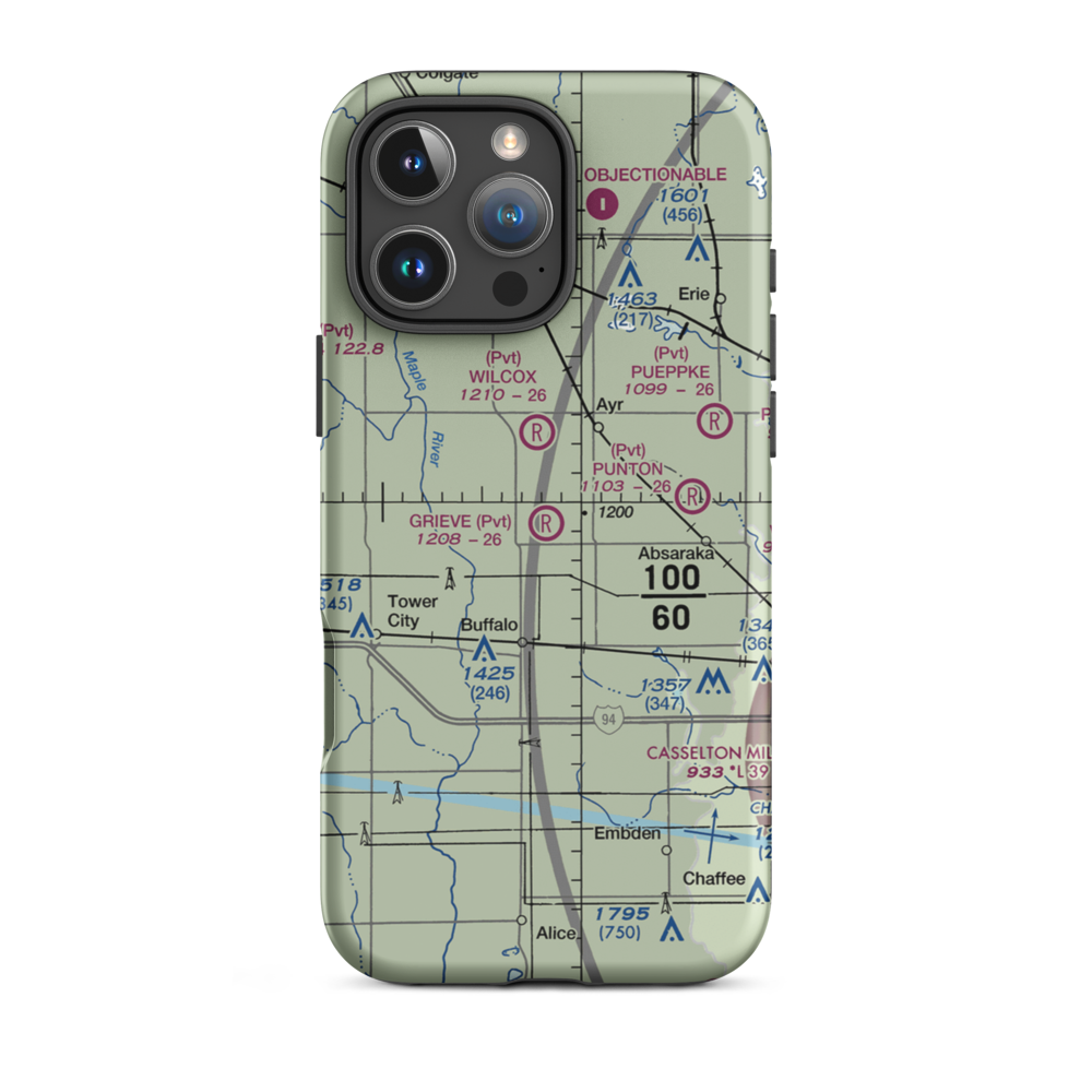 Grieve Airport (ND59) VFR Sectional  Tough iPhone Case iPhone 16 Pro Max model shown