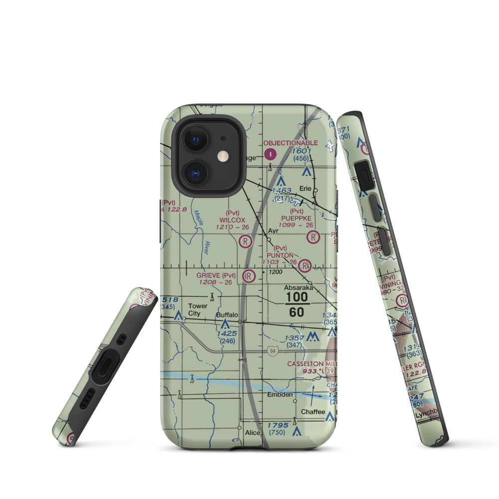 Grieve Airport (ND59) VFR Sectional  Tough iPhone Case iPhone 12 mini model shown