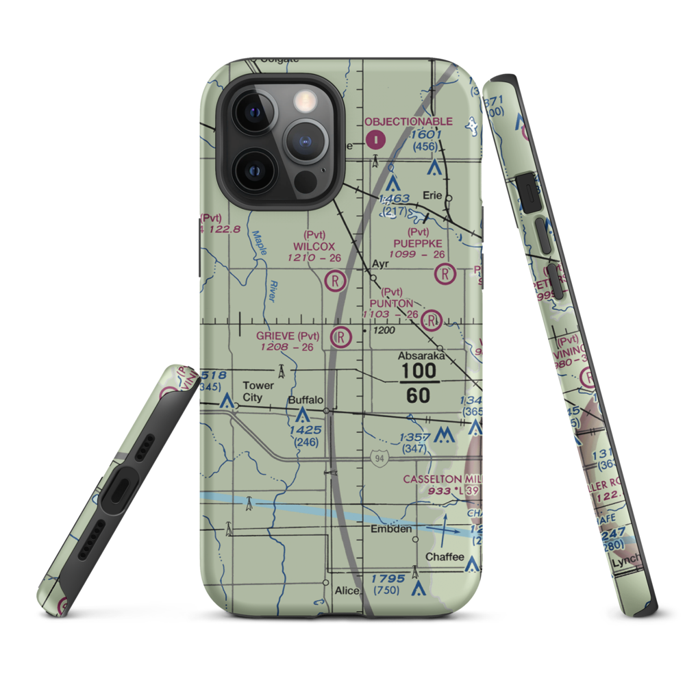 Grieve Airport (ND59) VFR Sectional  Tough iPhone Case iPhone 12 Pro Max model shown