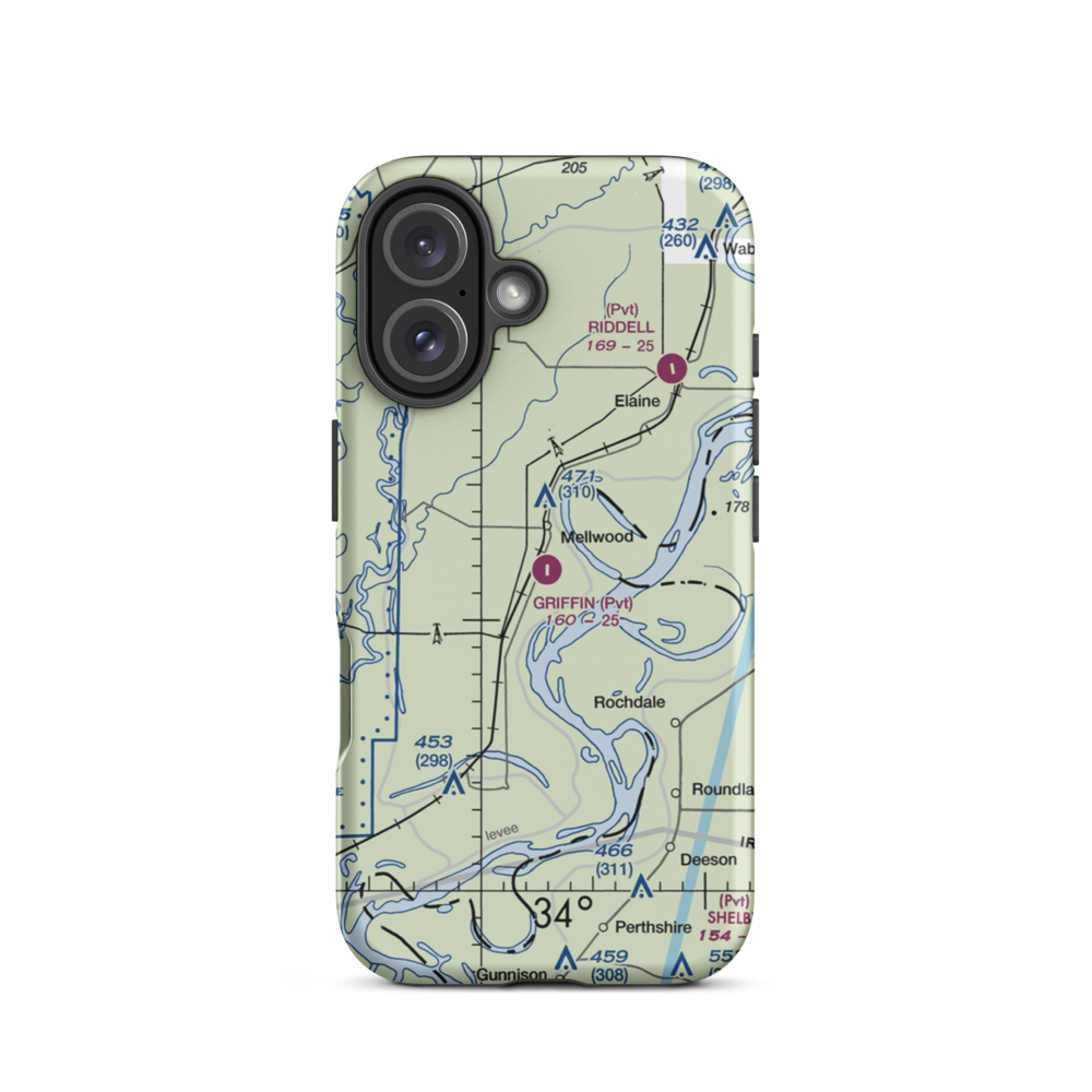 Griffin Agricultural Airport (24AR) VFR Sectional  Tough iPhone Case iPhone 16 model shown