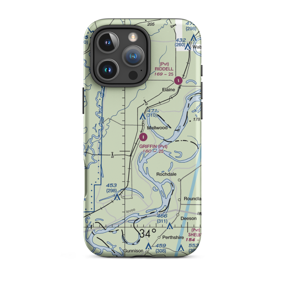 Griffin Agricultural Airport (24AR) VFR Sectional  Tough iPhone Case iPhone 16 Pro Max model shown