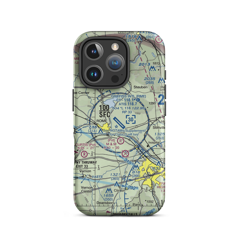 Griffiss International Airport (RME) VFR Sectional  Tough iPhone Case iPhone 16 Pro model shown