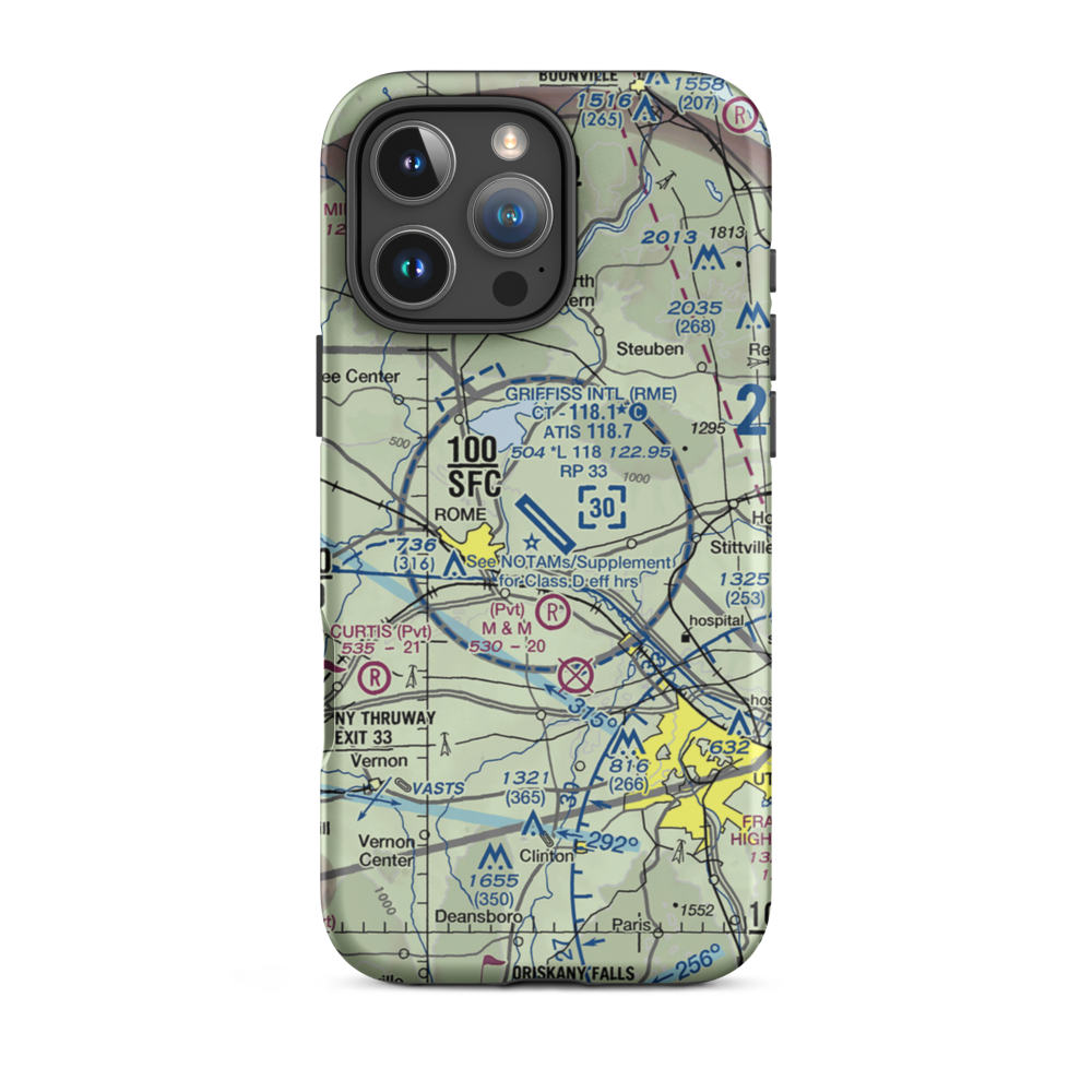 Griffiss International Airport (RME) VFR Sectional  Tough iPhone Case iPhone 16 Pro Max model shown