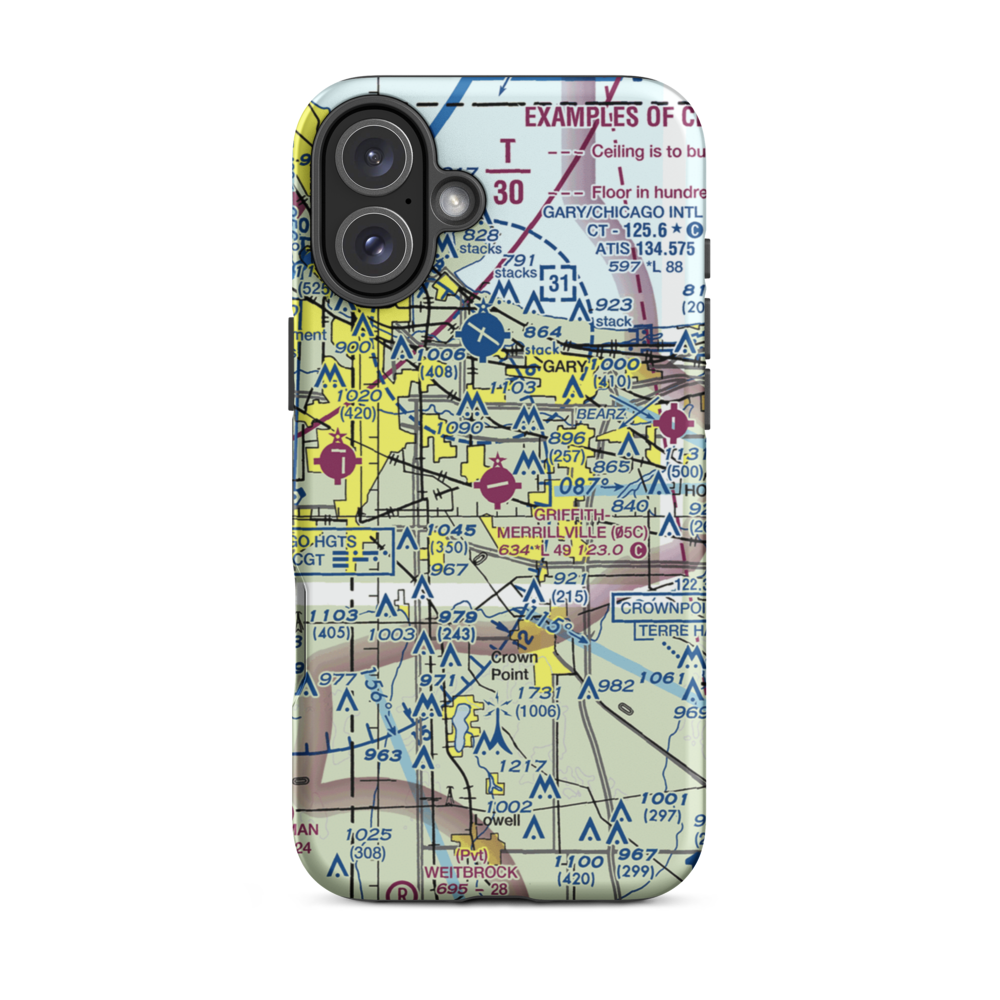 Griffith-Merrillville Airport (05C) VFR Sectional  Tough iPhone Case iPhone 16 Plus model shown