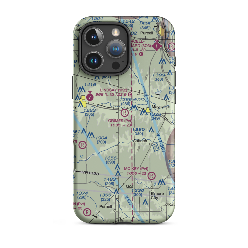 Grimes Airport (1OK7) VFR Sectional  Tough iPhone Case iPhone 16 Pro Max model shown