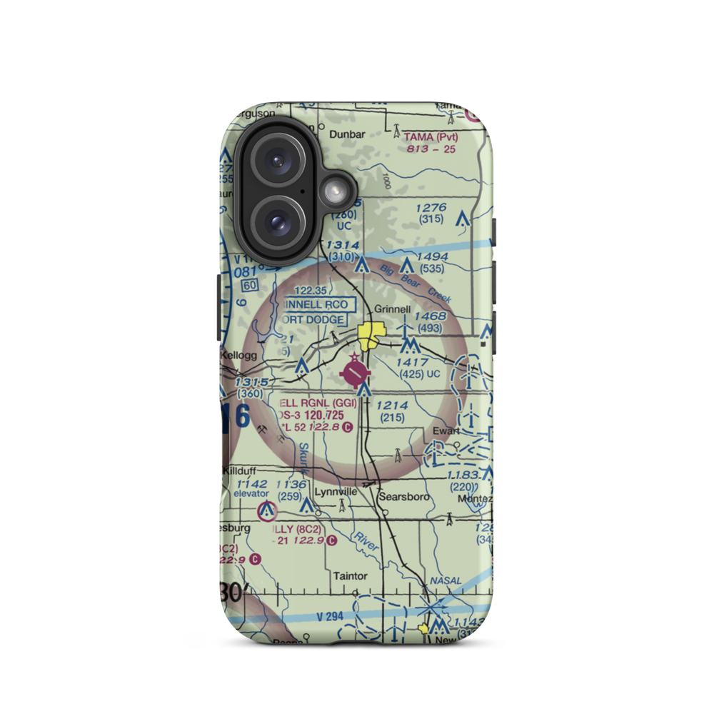 Grinnell Regional Airport (GGI) VFR Sectional  Tough iPhone Case iPhone 16 model shown
