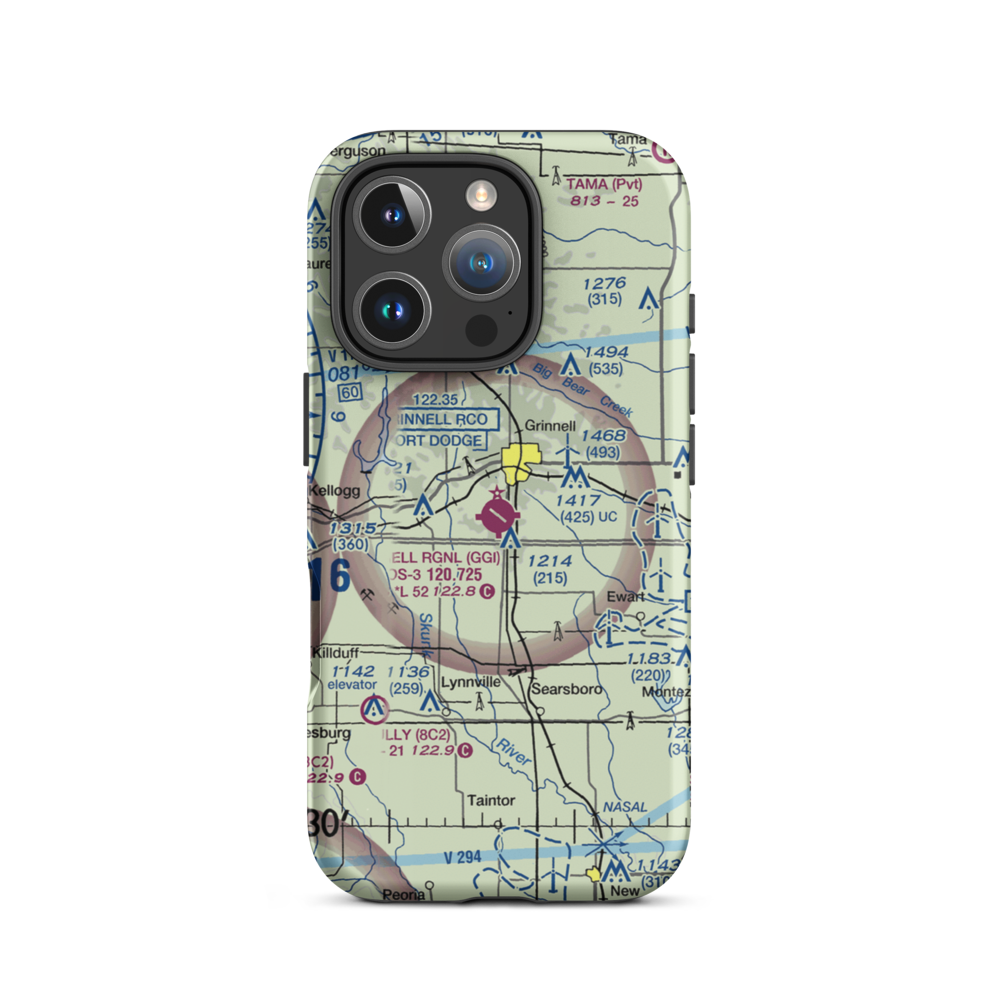 Grinnell Regional Airport (GGI) VFR Sectional  Tough iPhone Case iPhone 16 Pro model shown
