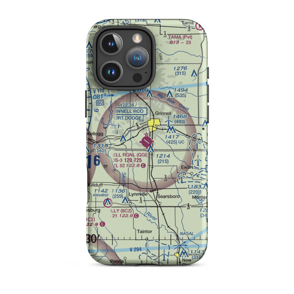 Grinnell Regional Airport (GGI) VFR Sectional  Tough iPhone Case iPhone 16 Pro Max model shown