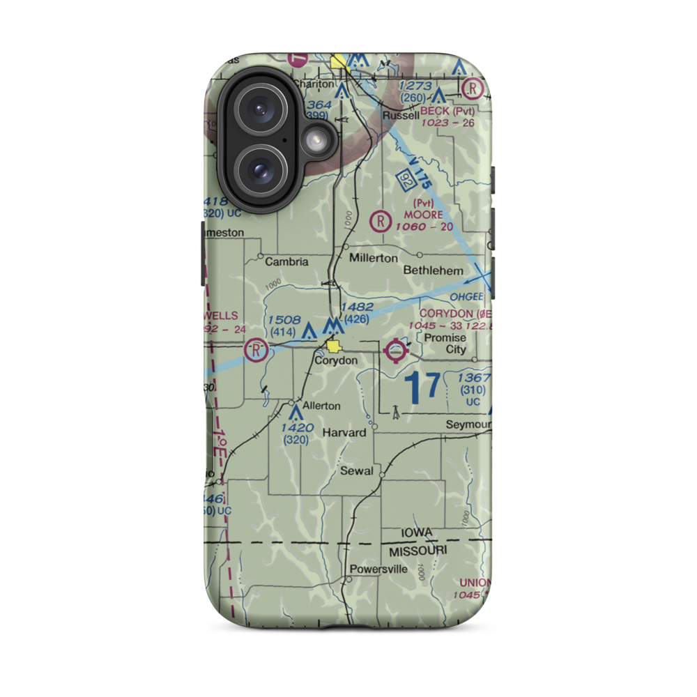 Grismore Airport (IA07) VFR Sectional  Tough iPhone Case iPhone 16 Plus model shown
