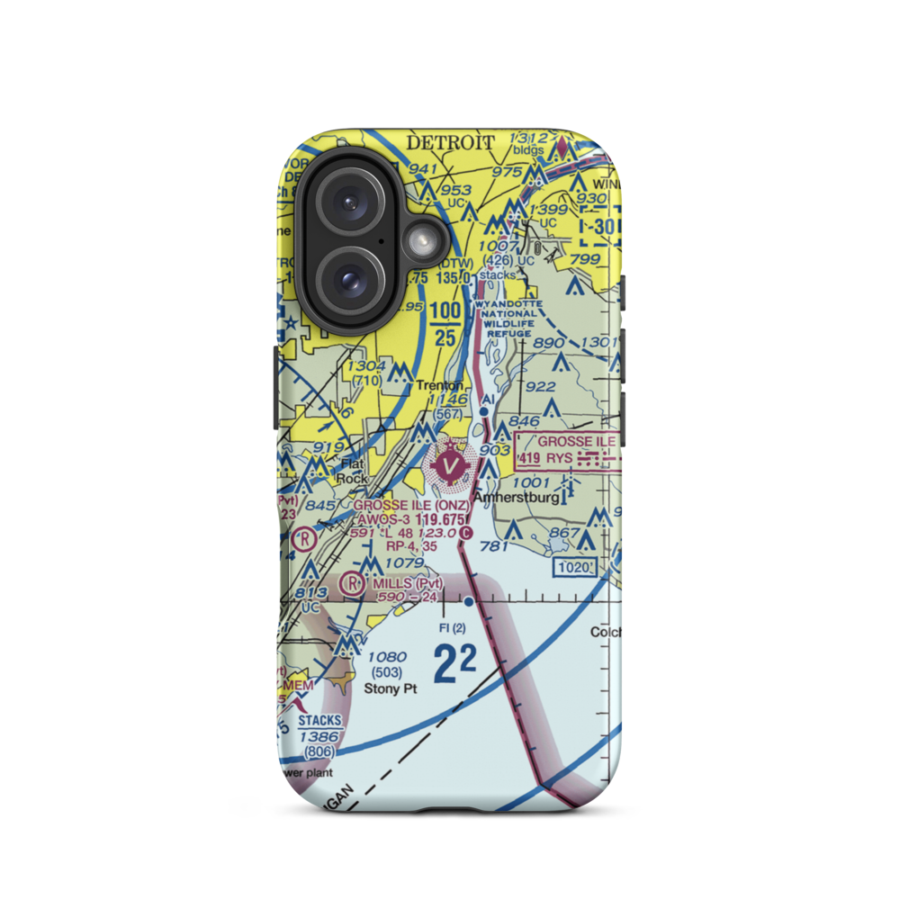 Grosse Ile Municipal Airport (ONZ) VFR Sectional  Tough iPhone Case iPhone 16 model shown