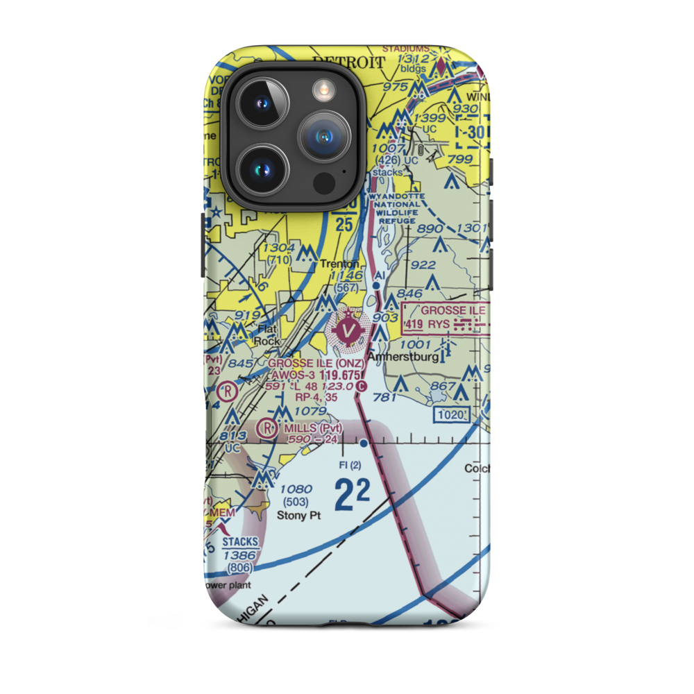 Grosse Ile Municipal Airport (ONZ) VFR Sectional  Tough iPhone Case iPhone 16 Pro Max model shown