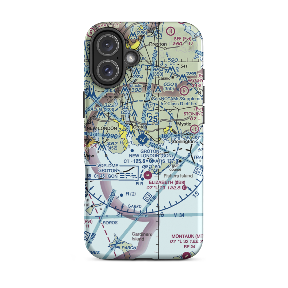 Groton New London Airport (GON) VFR Sectional  Tough iPhone Case iPhone 16 Plus model shown