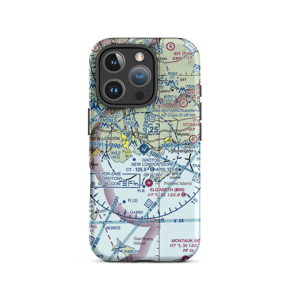 Groton New London Airport (GON) VFR Sectional  Tough iPhone Case iPhone 16 Pro model shown