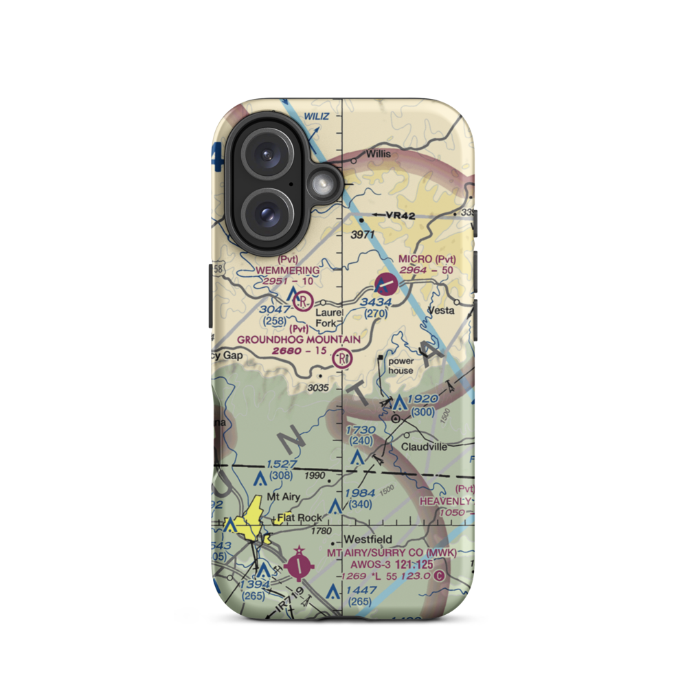 Groundhog Mountain Airport (00VI) VFR Sectional  Tough iPhone Case iPhone 16 model shown