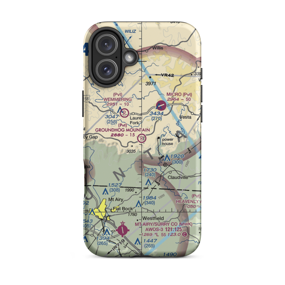 Groundhog Mountain Airport (00VI) VFR Sectional  Tough iPhone Case iPhone 16 Plus model shown