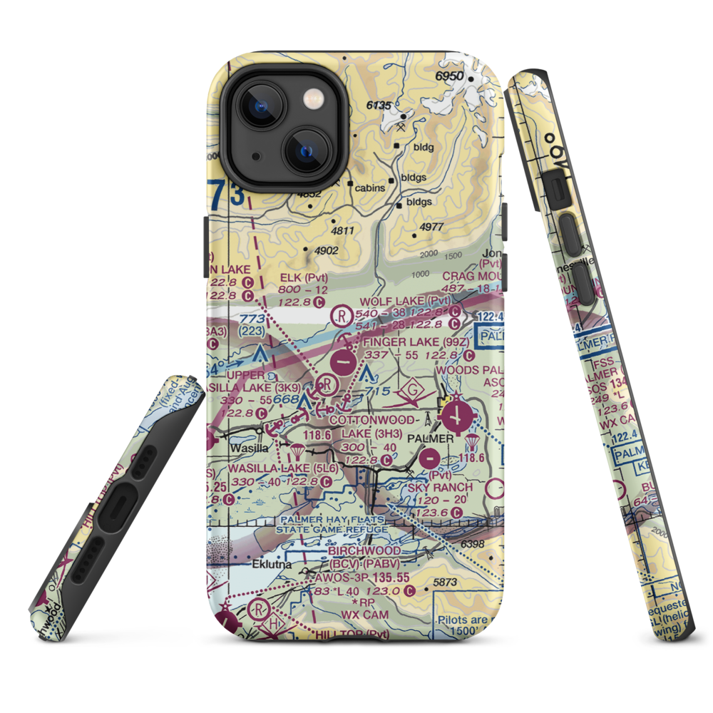 Grouse Ridge Airport (AK93) VFR Sectional  Tough iPhone Case iPhone 14 Plus model shown