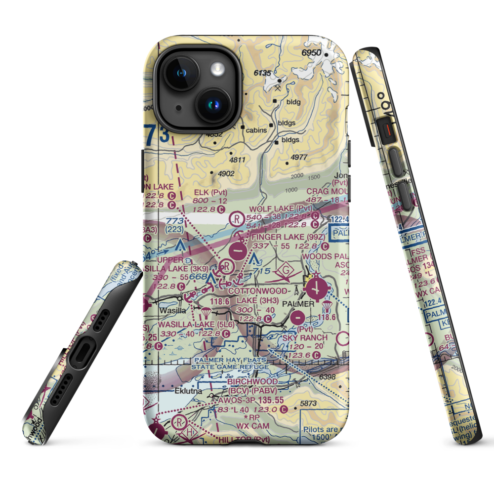 Grouse Ridge Airport (AK93) VFR Sectional  Tough iPhone Case iPhone 15 Plus model shown