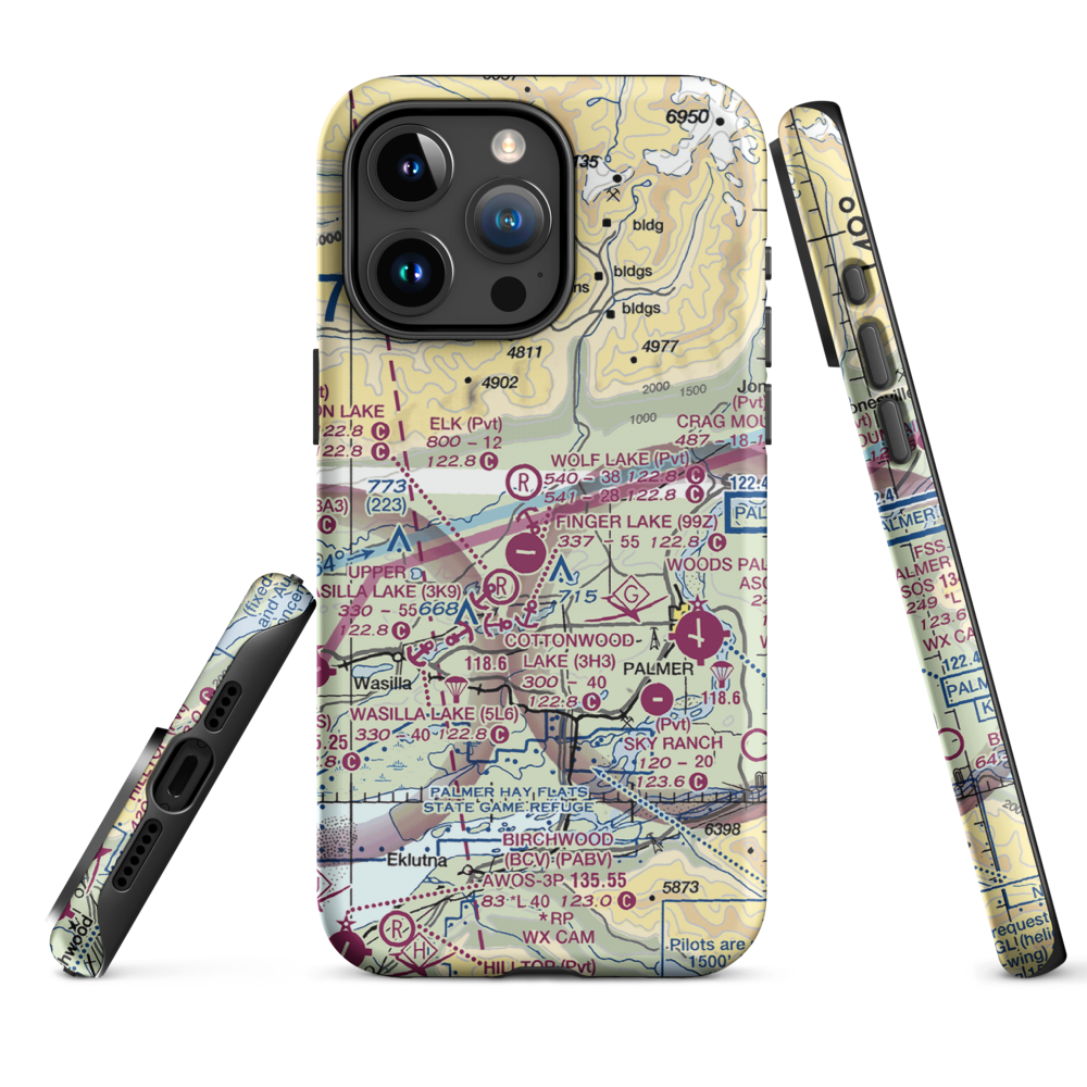 Grouse Ridge Airport (AK93) VFR Sectional  Tough iPhone Case iPhone 15 Pro Max model shown