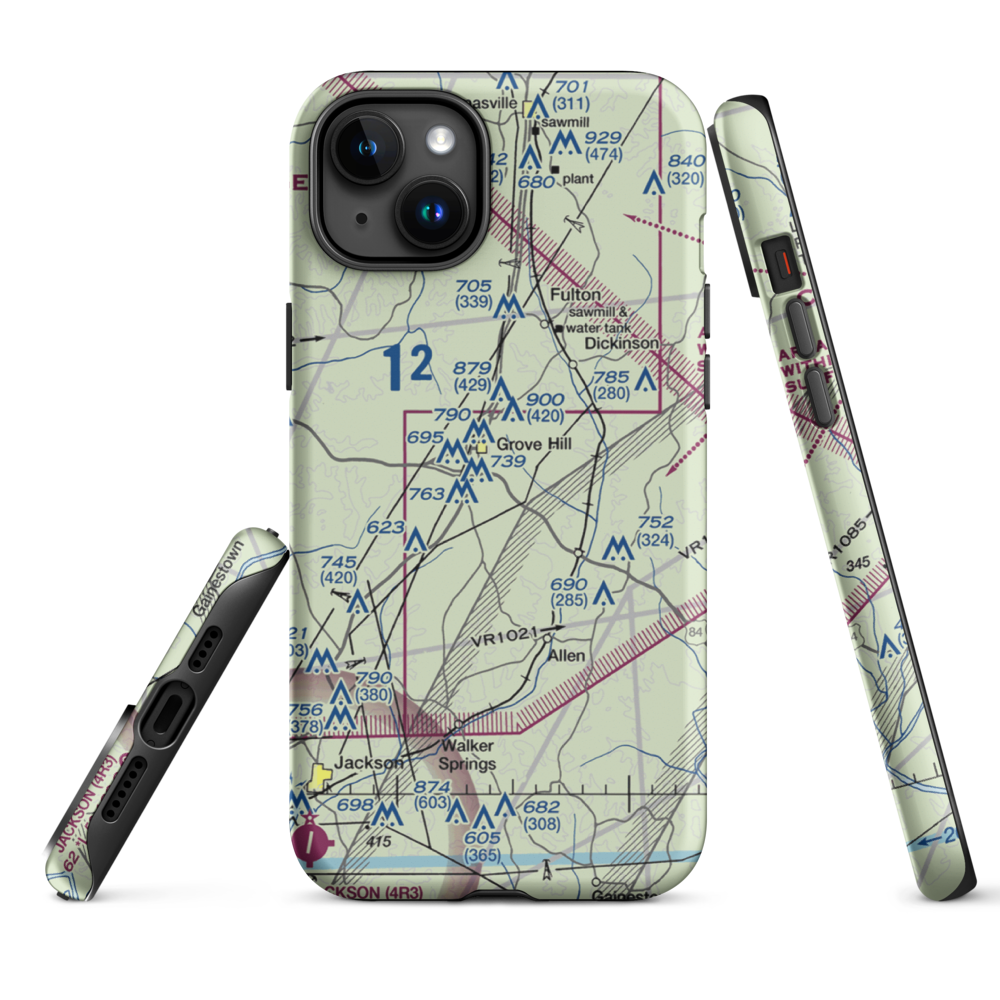 Grove Hill Municipal Airport (3A0) VFR Sectional  Tough iPhone Case iPhone 15 Plus model shown