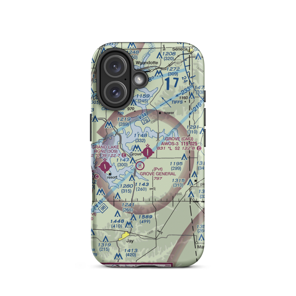 Grove Municipal Airport (GMJ) VFR Sectional  Tough iPhone Case iPhone 16 model shown