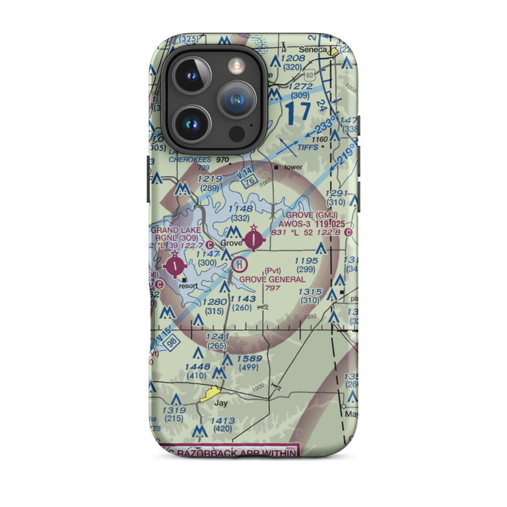 Grove Municipal Airport (GMJ) VFR Sectional  Tough iPhone Case iPhone 16 Pro Max model shown