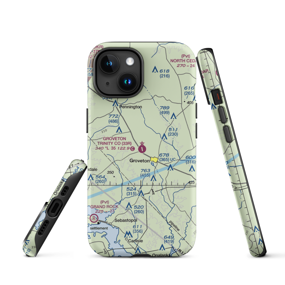 Groveton Trinity County Airport (33R) VFR Sectional  Tough iPhone Case iPhone 15 model shown