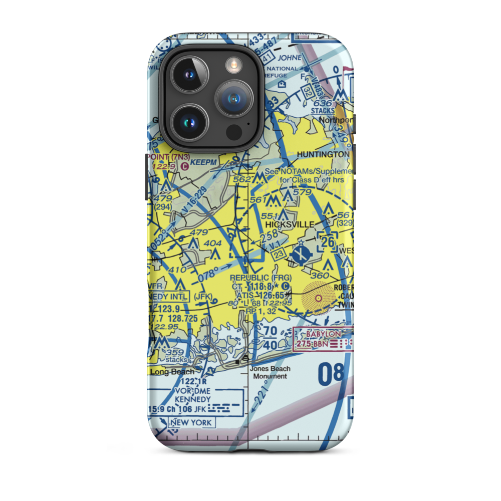 Grumman Bethpage Airport (BPA) VFR Sectional  Tough iPhone Case iPhone 16 Pro Max model shown