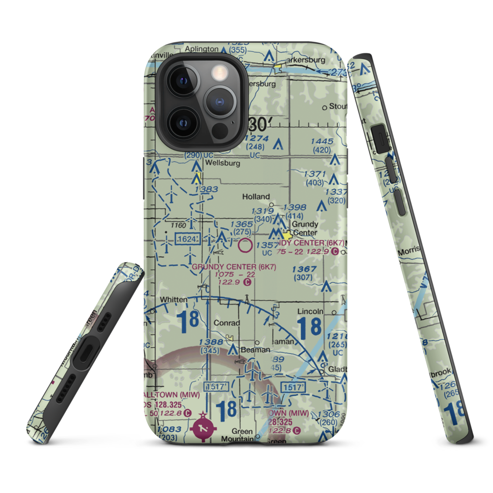 Grundy Center Municipal Airport (6K7) VFR Sectional  Tough iPhone Case iPhone 12 Pro Max model shown