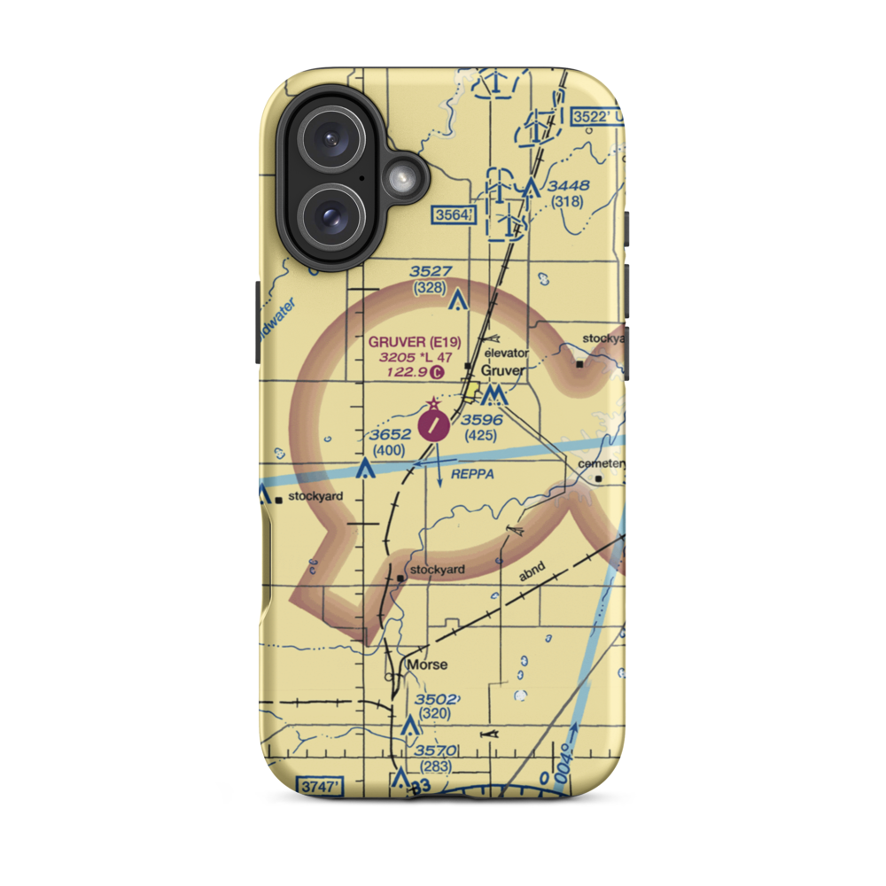Gruver Municipal Airport (E19) VFR Sectional  Tough iPhone Case iPhone 16 Plus model shown