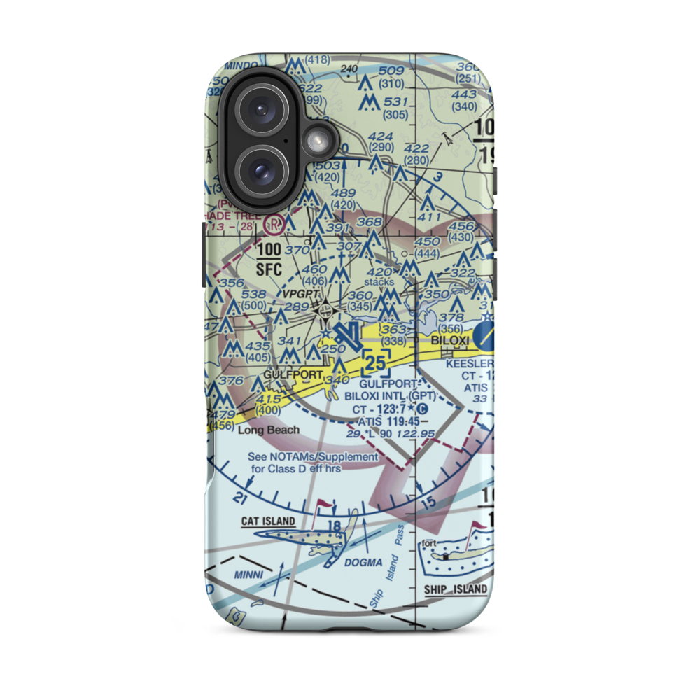 Gulfport Biloxi International Airport (GPT) VFR Sectional  Tough iPhone Case iPhone 16 Plus model shown