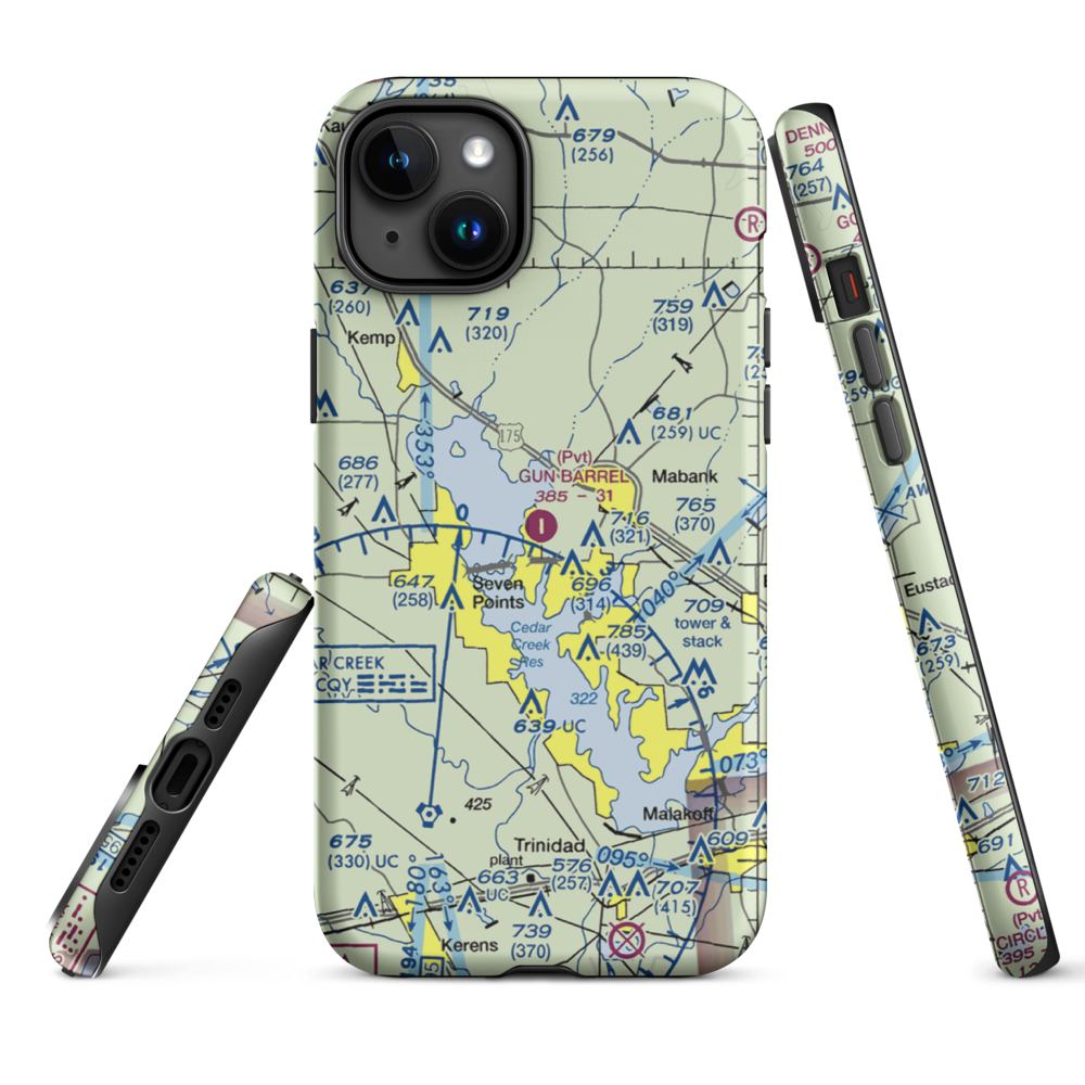 Gun Barrel City Airpark (74xa) VFR Sectional  Tough iPhone Case iPhone 15 Plus model shown