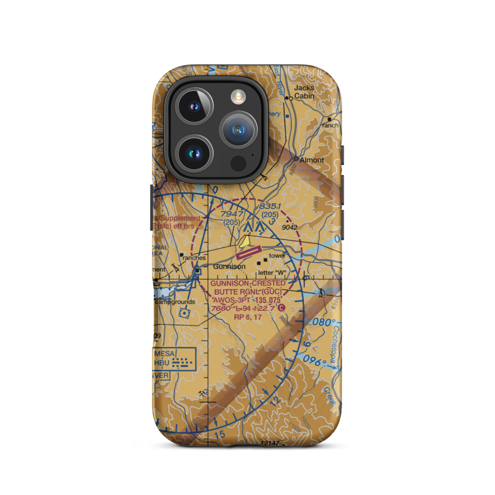 Gunnison Crested Butte Regional Airport (GUC) VFR Sectional  Tough iPhone Case iPhone 16 Pro model shown