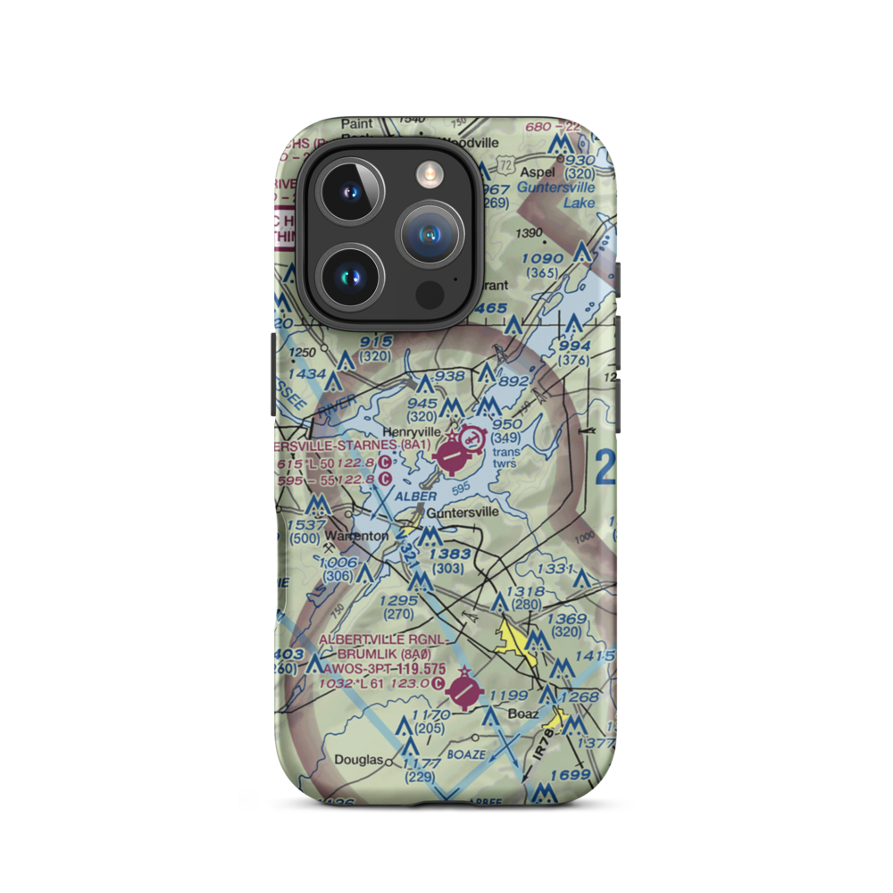 Guntersville Municipal Joe Starnes Field (8A1) VFR Sectional  Tough iPhone Case iPhone 16 Pro model shown