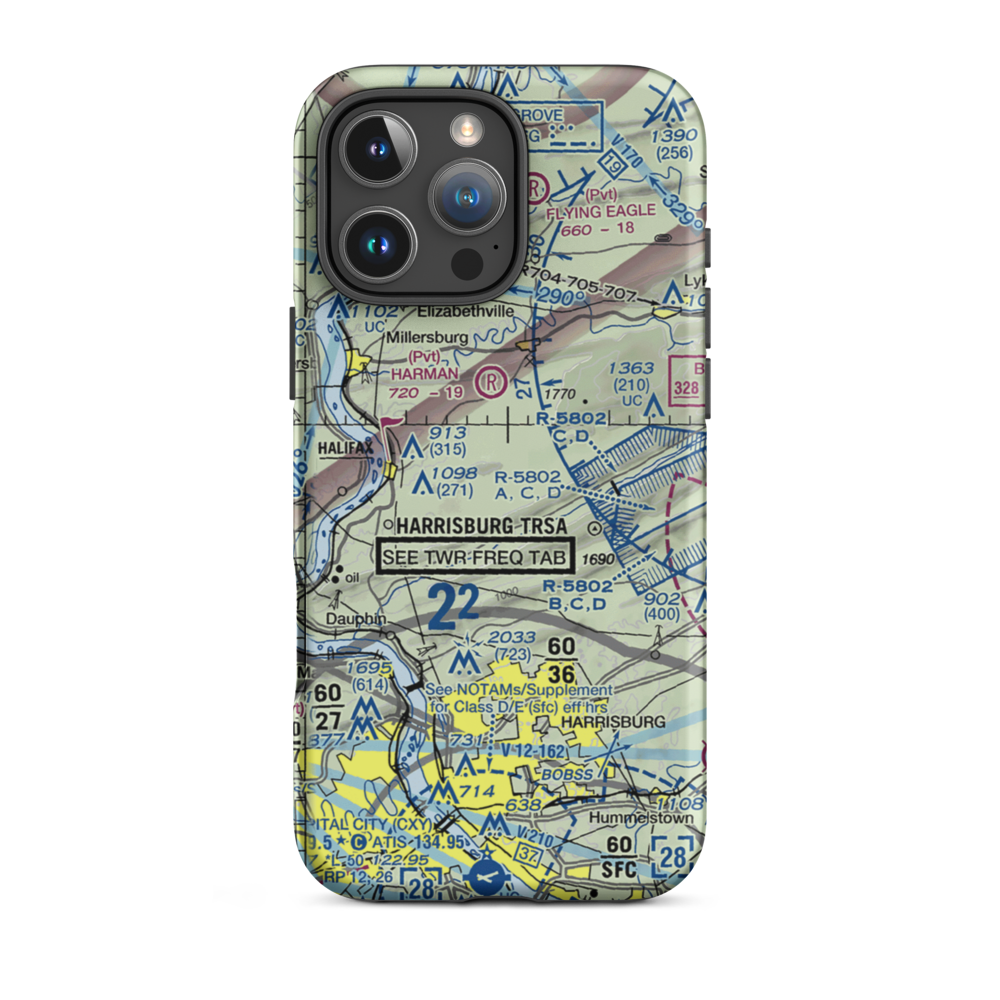 Gusler Airport (PA74) VFR Sectional  Tough iPhone Case iPhone 16 Pro Max model shown