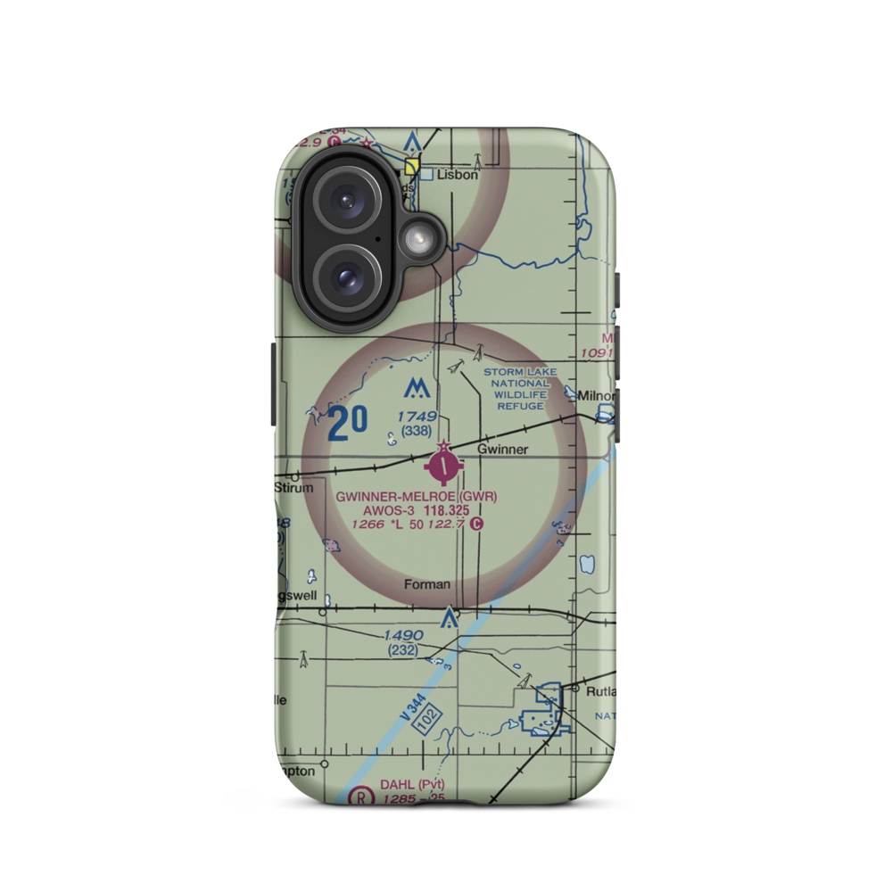 Gwinner Roger Melroe Field (GWR) VFR Sectional  Tough iPhone Case iPhone 16 model shown