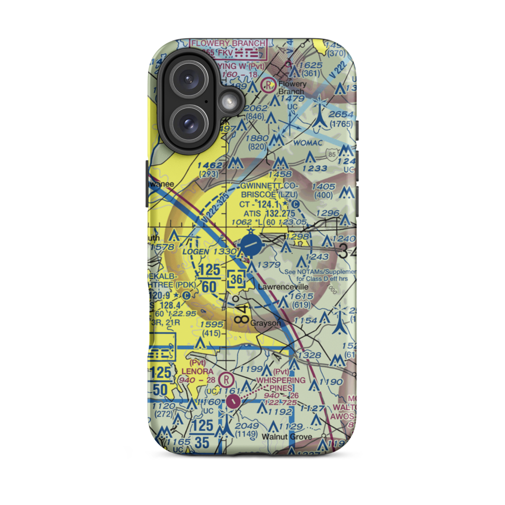 Gwinnett County Briscoe Field (LZU) VFR Sectional  Tough iPhone Case iPhone 16 Plus model shown