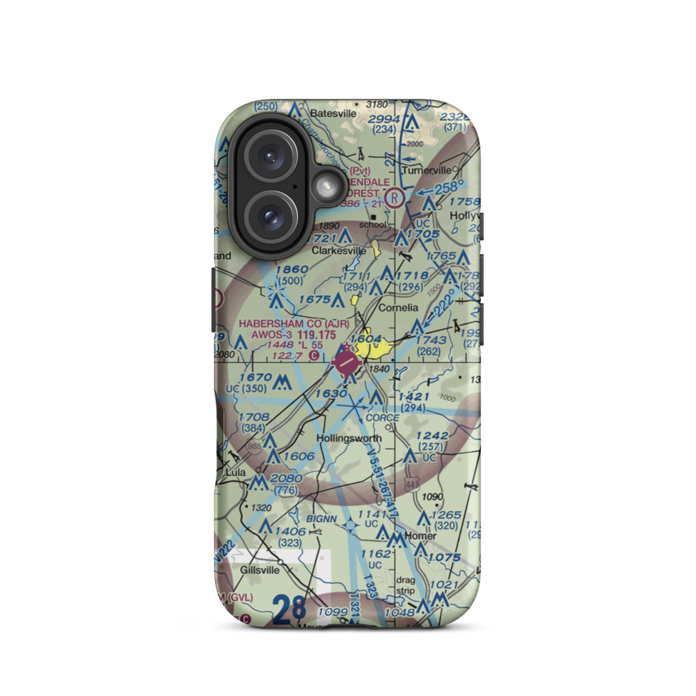 Habersham County Airport (AJR) VFR Sectional  Tough iPhone Case iPhone 16 model shown