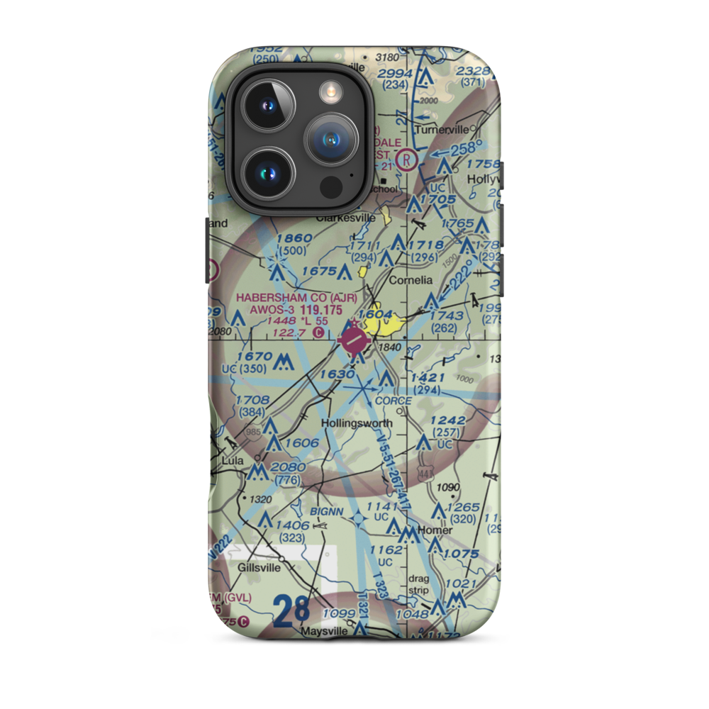 Habersham County Airport (AJR) VFR Sectional  Tough iPhone Case iPhone 16 Pro Max model shown