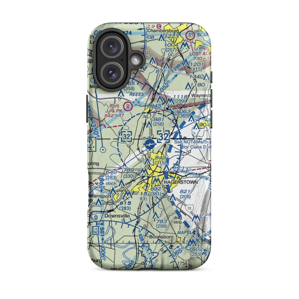 Hagerstown Regional Richard A Henson Field (HGR) VFR Sectional  Tough iPhone Case iPhone 16 Plus model shown