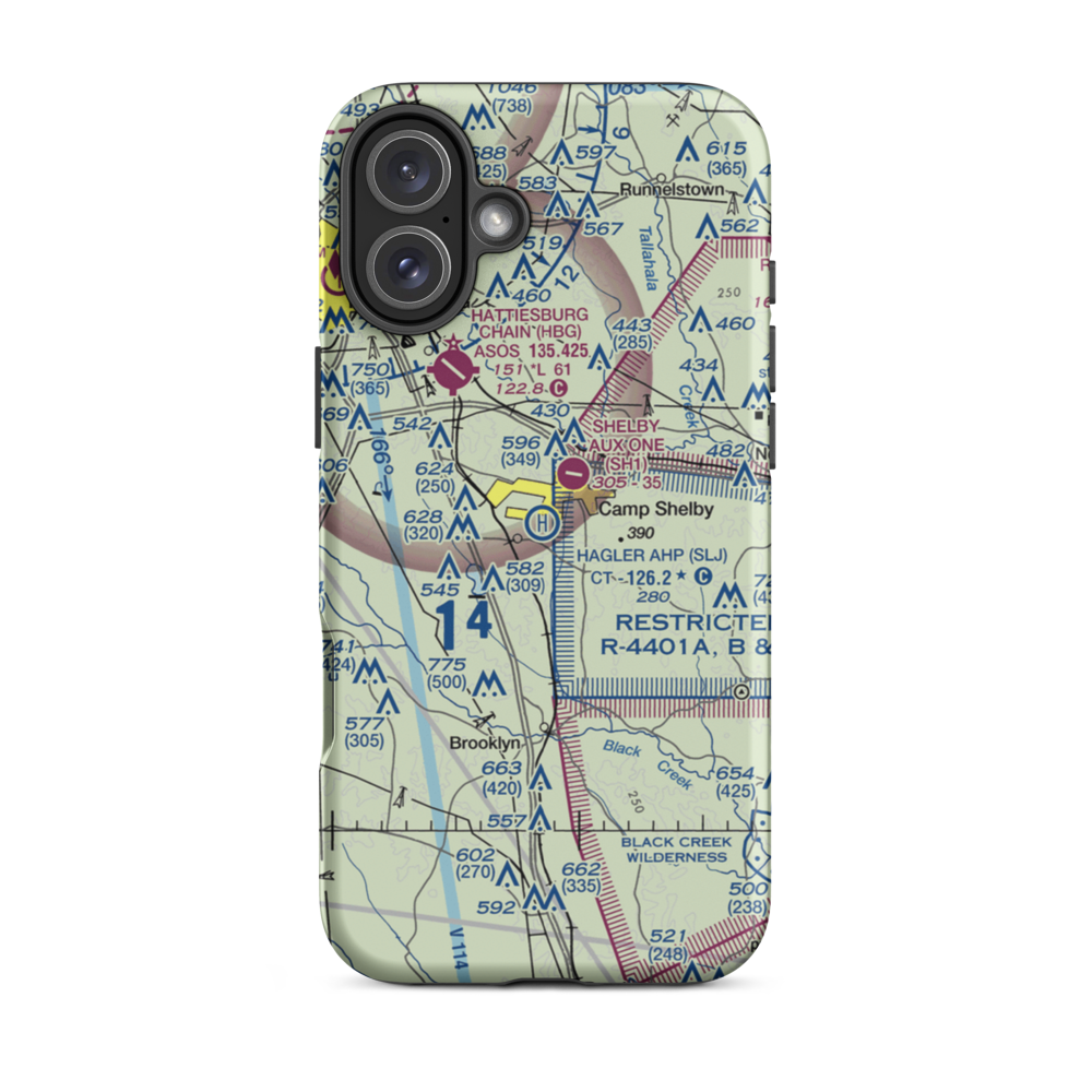 Hagler Army Heliport (SLJ) VFR Sectional  Tough iPhone Case iPhone 16 Plus model shown