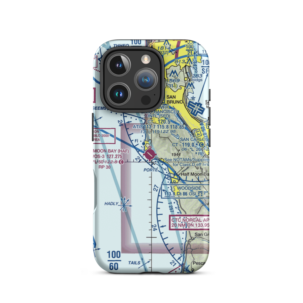Half Moon Bay Airport (HAF) VFR Sectional  Tough iPhone Case iPhone 16 Pro model shown