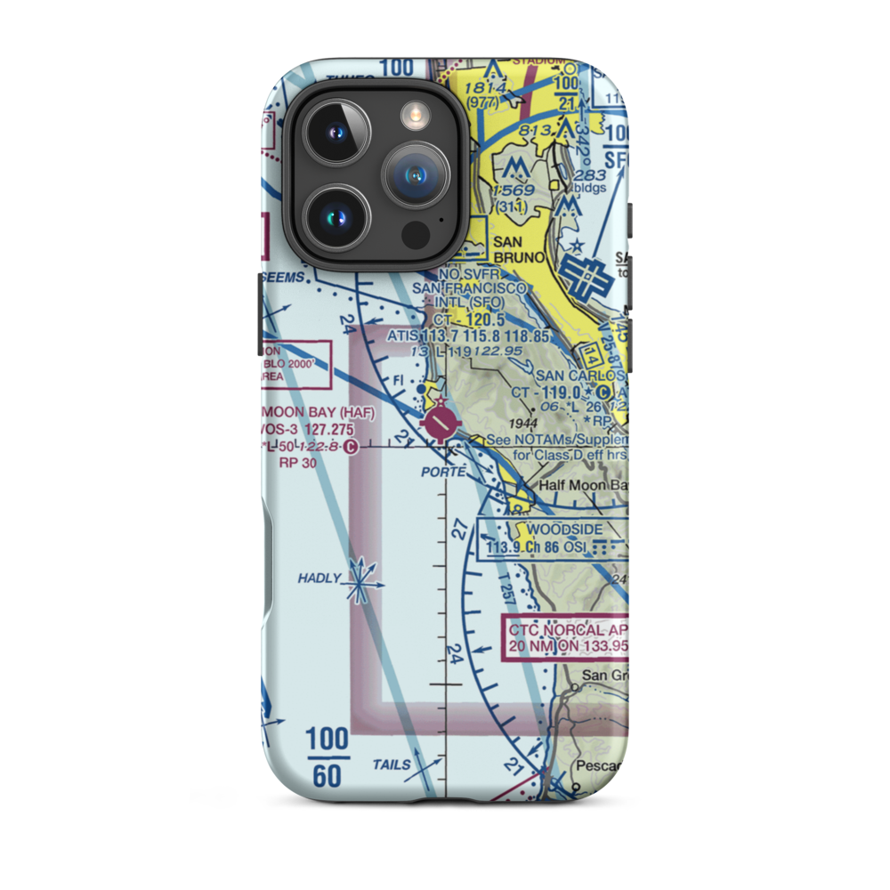 Half Moon Bay Airport (HAF) VFR Sectional  Tough iPhone Case iPhone 16 Pro Max model shown
