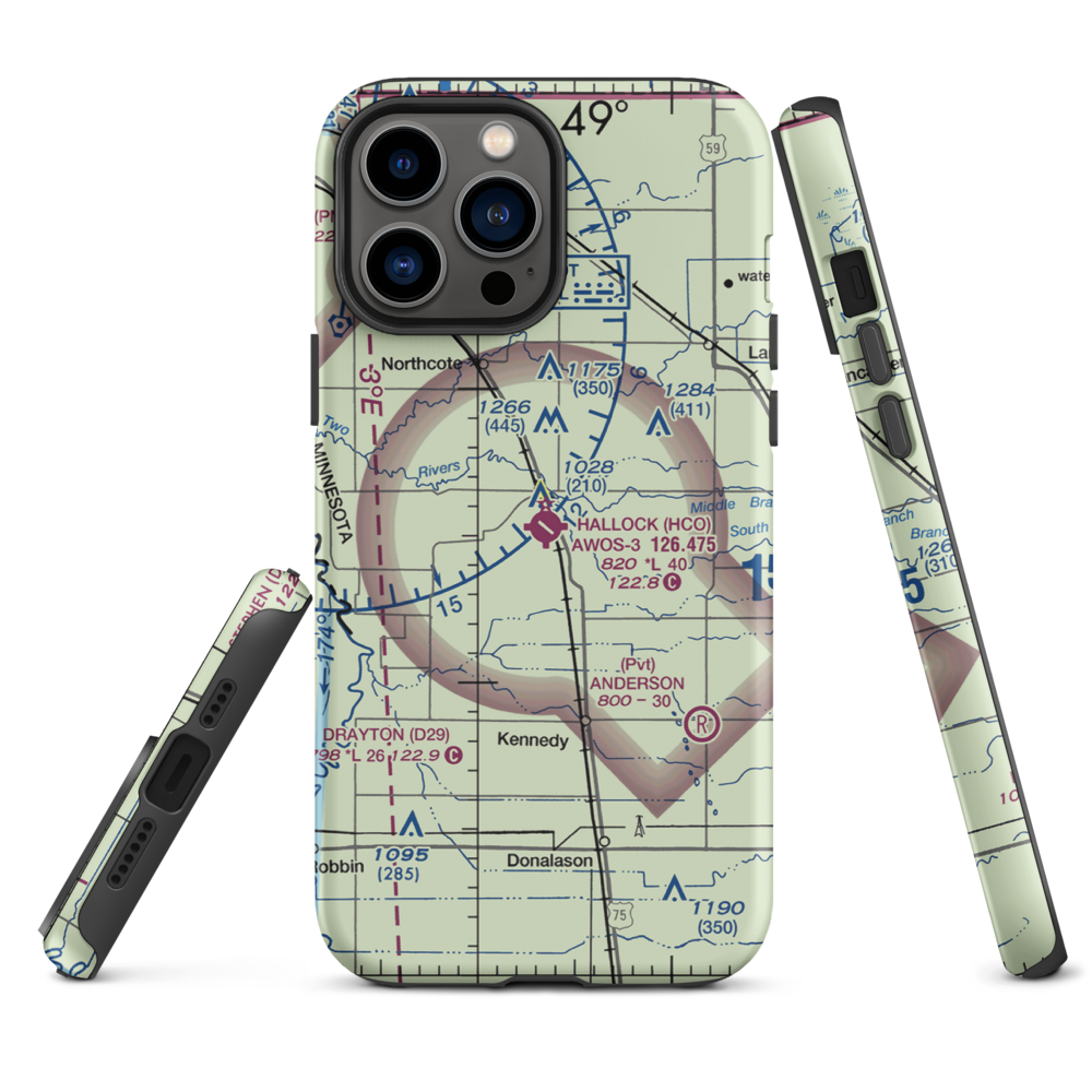 Hallock Municipal Airport (HCO) VFR Sectional  Tough iPhone Case iPhone 13 Pro Max model shown