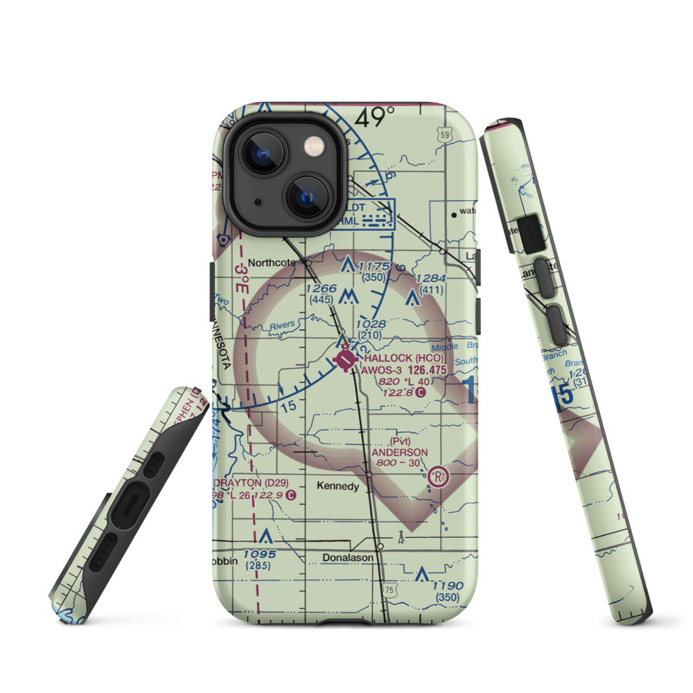 Hallock Municipal Airport (HCO) VFR Sectional  Tough iPhone Case iPhone 14 model shown
